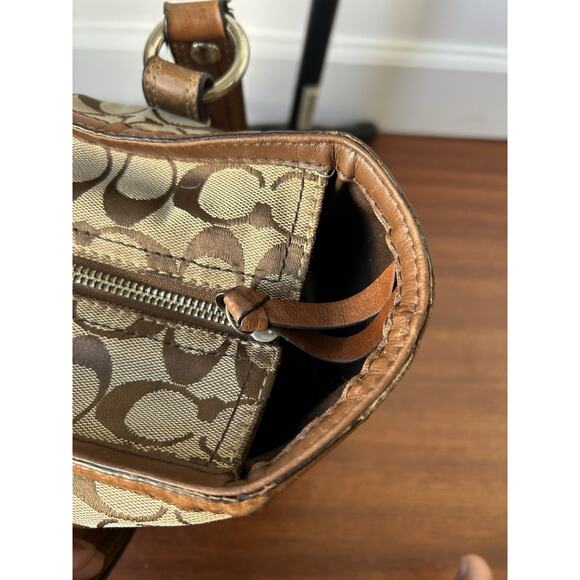 Vintage Y2K Coach Signature Silver Buckle Tote Bag 10987 Brown Tan Leather Trim - Picture 11 of 16